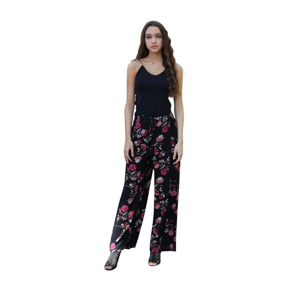 Angie  Floral Tassel Pants, Black